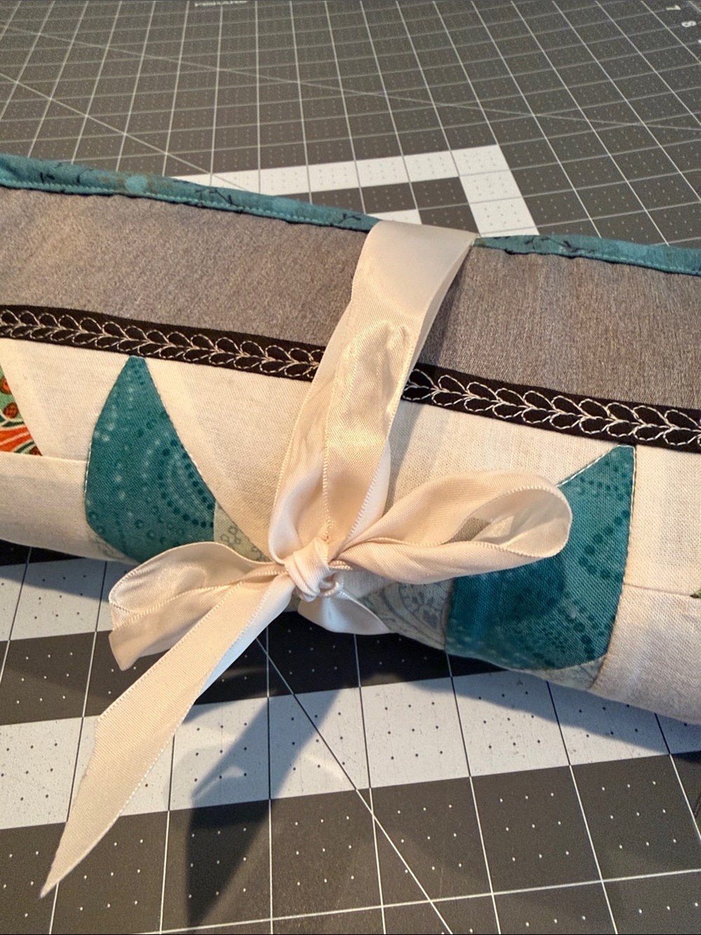 Project Handmade Quilted Roll-Up Organizer - Teal Gray Patchwork - Picture 3 of 13